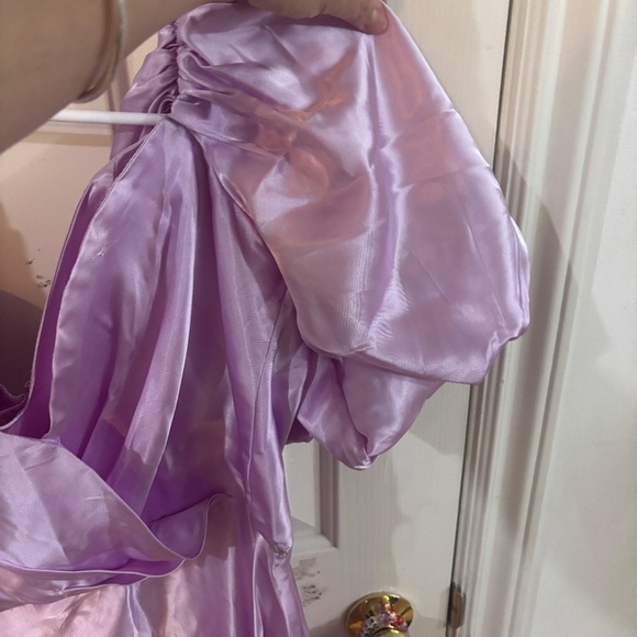 vintage lilac lavender purple silk dress puff sleeve empire waist dress - Picture 4 of 8